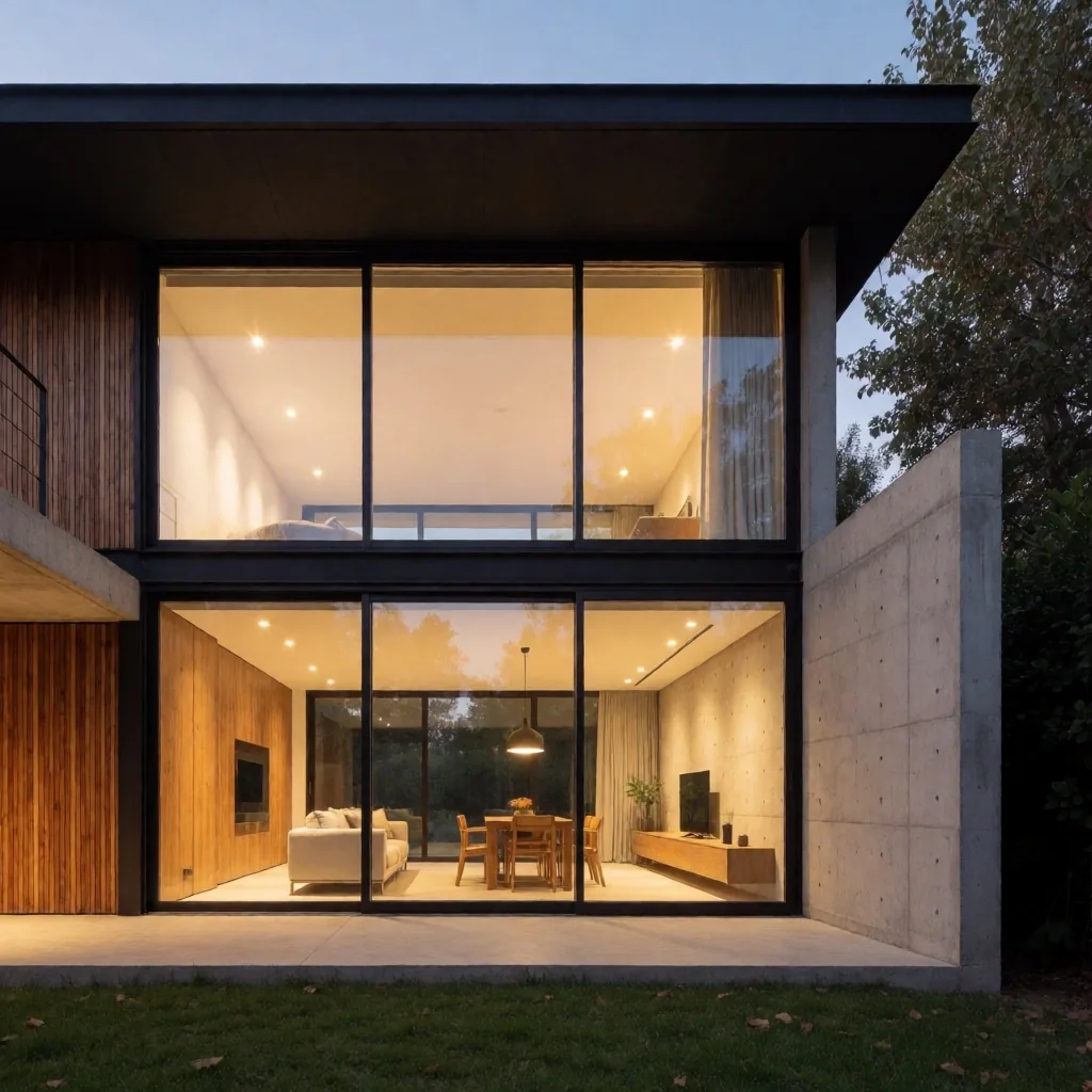 Fachada de casa contemporánea en Argentina con luz de tarde