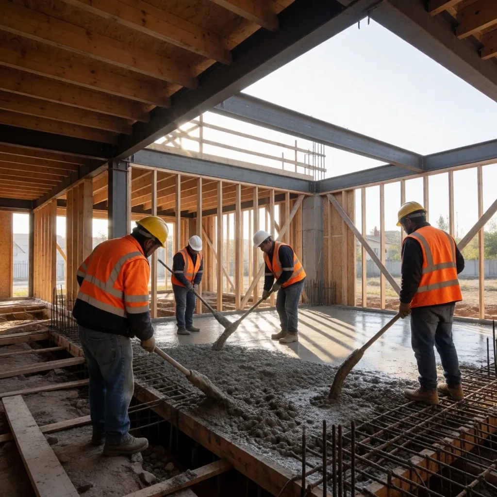 Ejecución de obra residencial con gremios trabajando