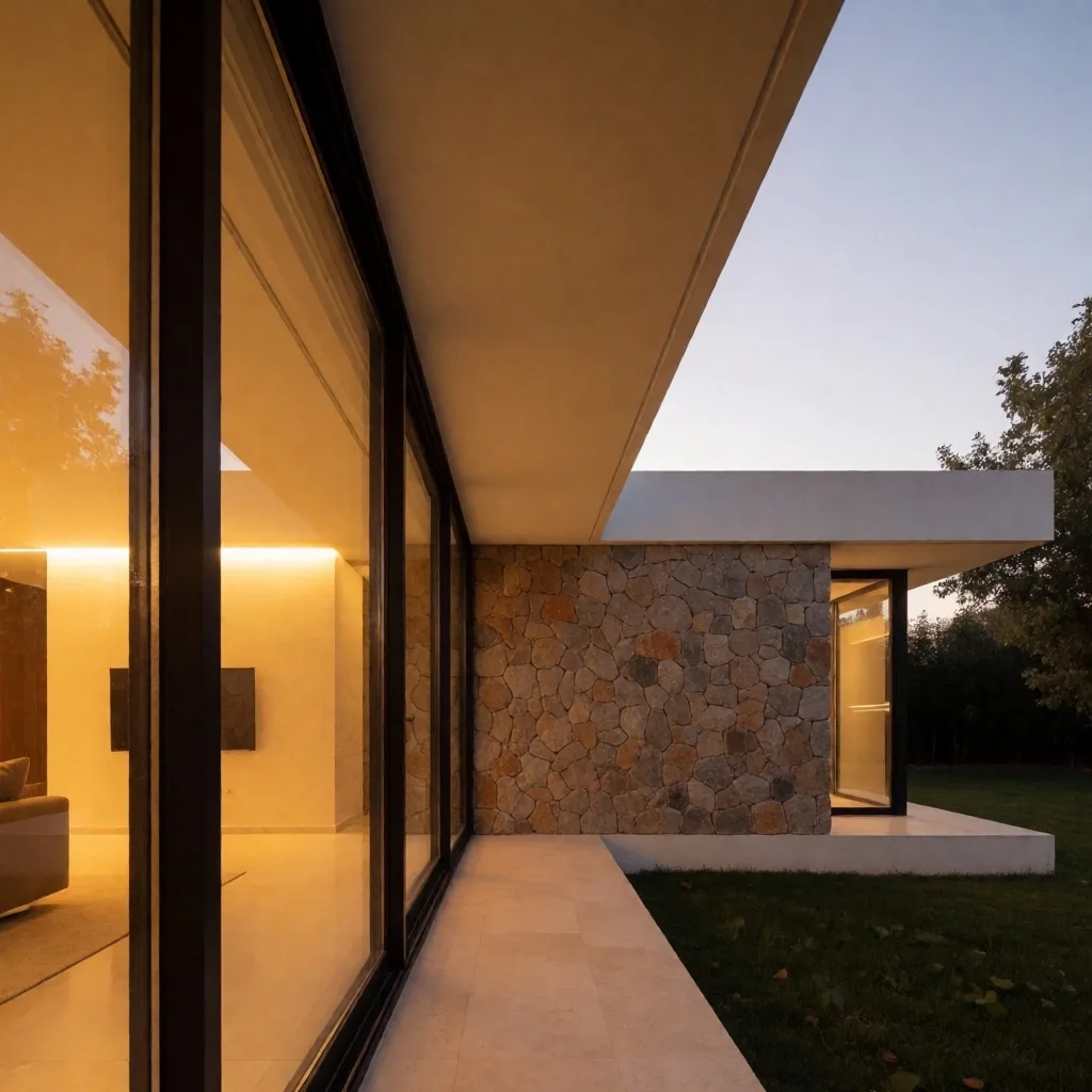 Fachada de vivienda contemporánea con luz de atardecer