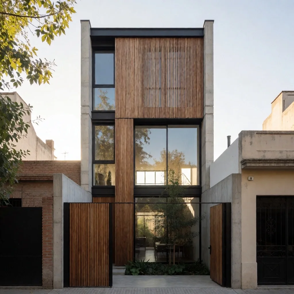 Residencia urbana compacta con patio interno