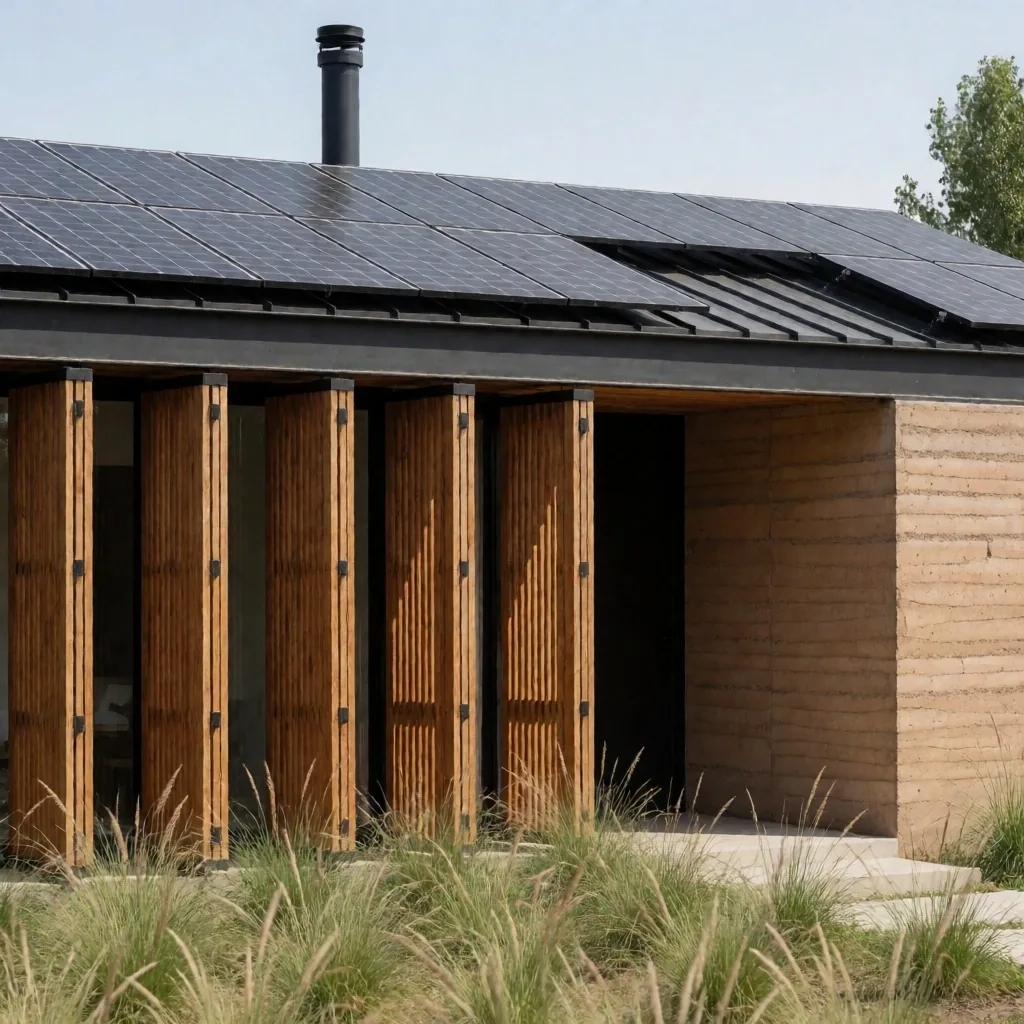 Vivienda sustentable con paneles solares y muros de inercia térmica